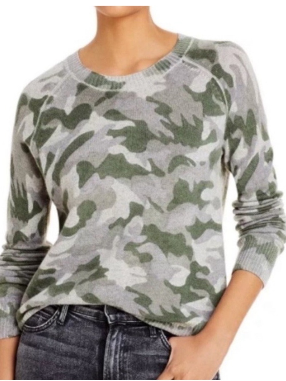 Aqua Green & Gray Cashmere Crewneck Sweater